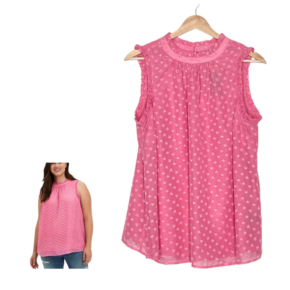 Torrid Pink Heart Clip Dot Mock Neck Tank Top Size 10 NWT